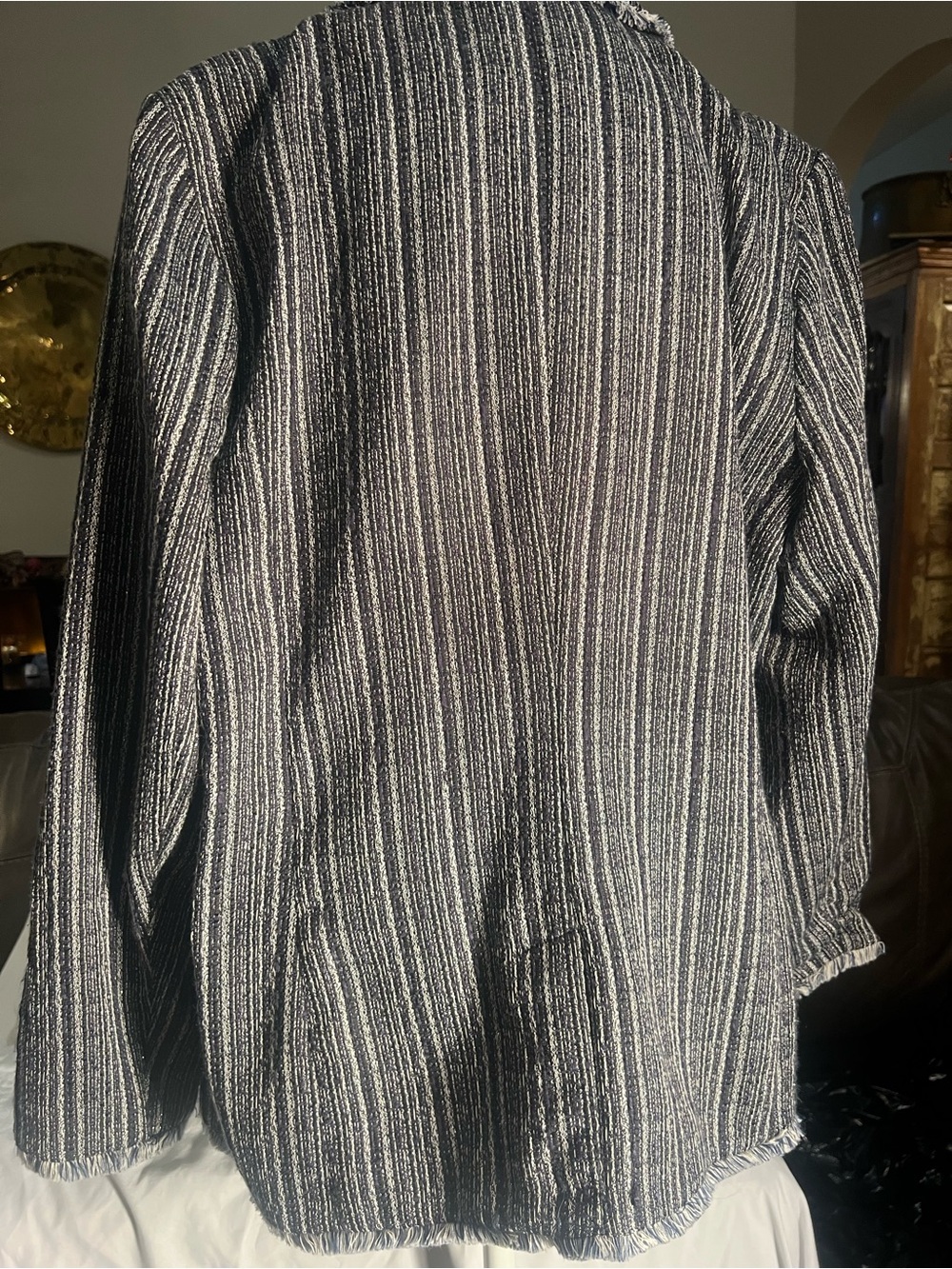 Vintage Chico’s Tweed Blazer Size 3 Fringe Jeweled Button XL Jacket - Picture 7 of 9